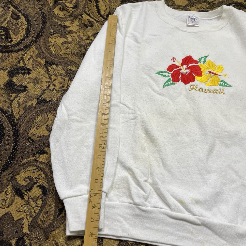 Vtg 90s Delta Hawaii Floral Embroidered Pullover Sweater White Mens Size XL - Picture 7 of 8